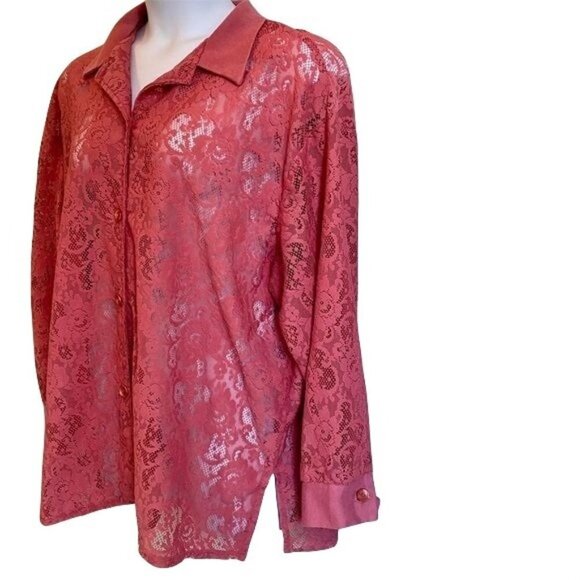 Fashion Formulas Pink Lace Button Up Women’s Top Plus Size 3X - Picture 2 of 8